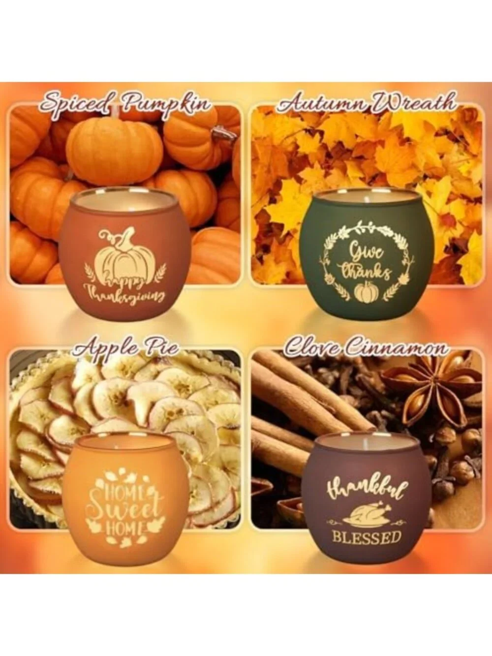 Fall Scented Candle Gift Set - 4 Pack Aromatherapy Pumpkin Candles for Home